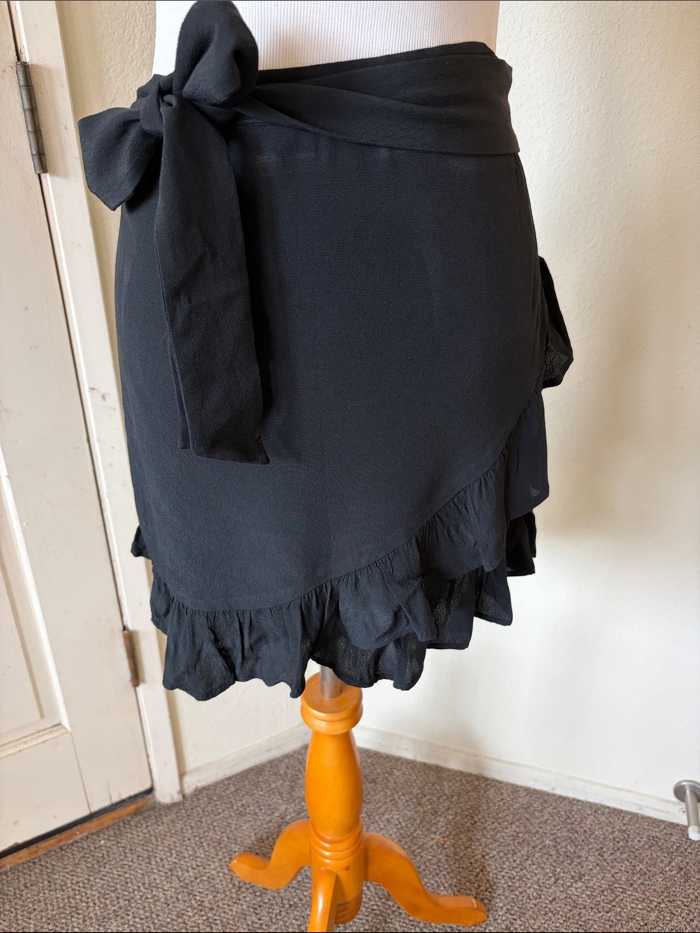 Express Asymmetrical Black Ruffle Wrap Skirt - Women's Tie-Waist Style